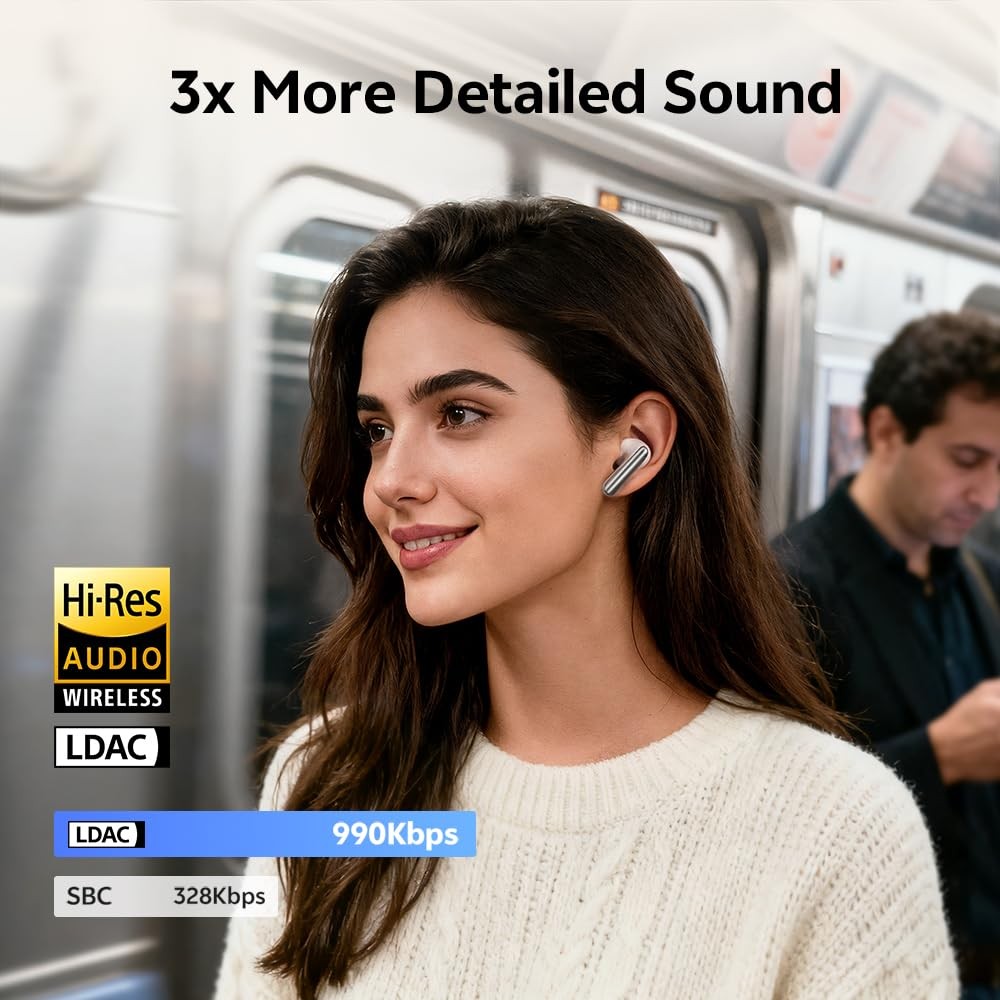QCY MeloBuds N60 Active Noise Cancelling Wireless Earbuds, 56dB ANC Ear White