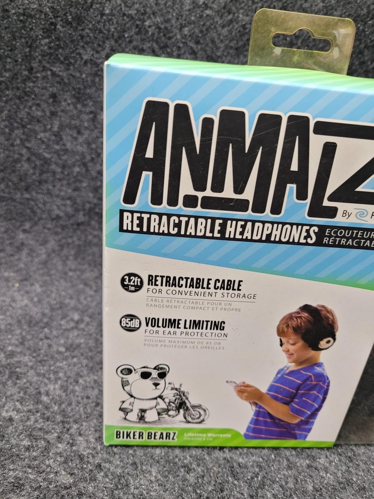 ReTrak Animalz Biker Bearz Kids Retractable Headphones Volume Limiting Safe 85dB