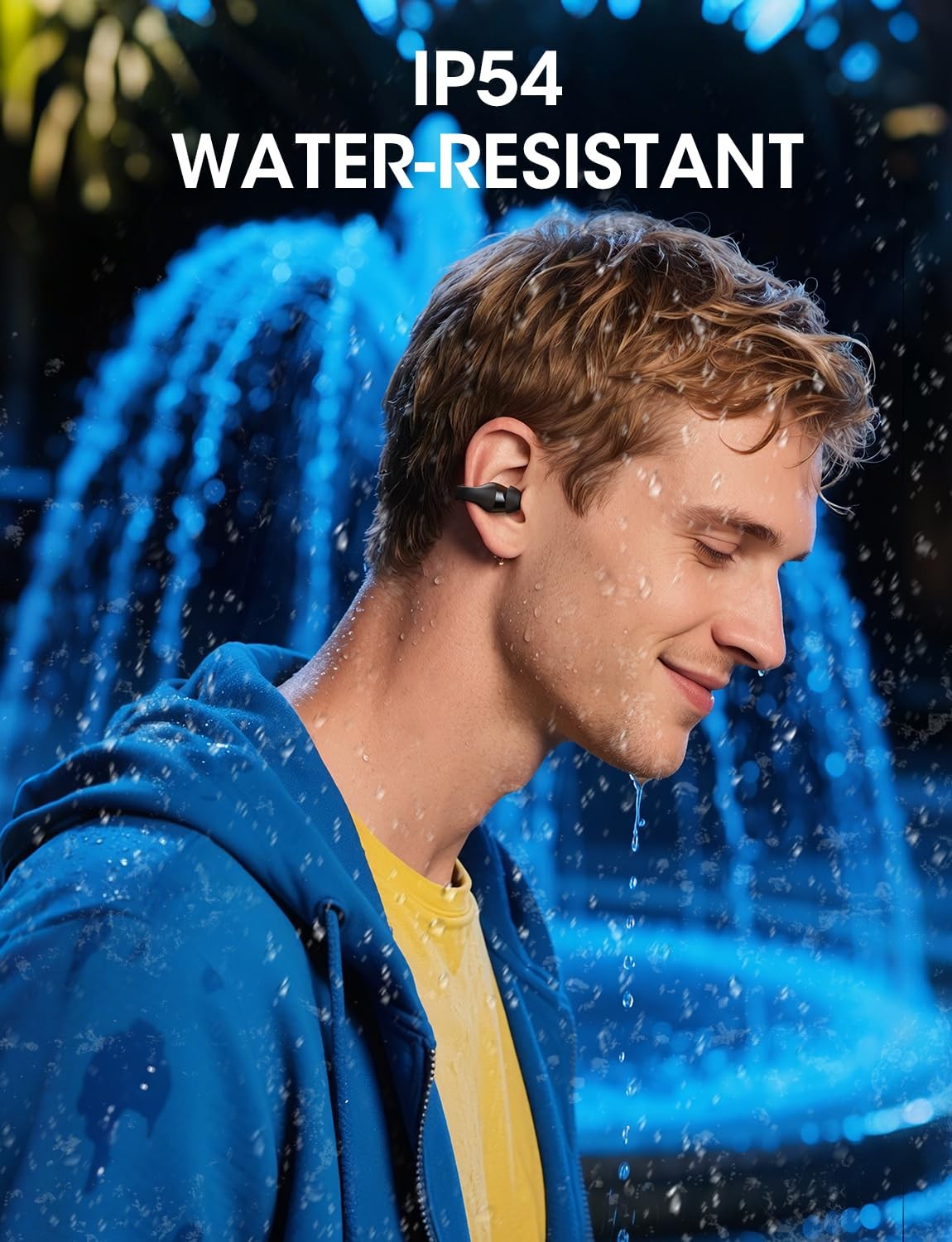Open Ear Earbuds, Clip On Earbuds Wireless with 44H Playtime & Charging Case, Bl