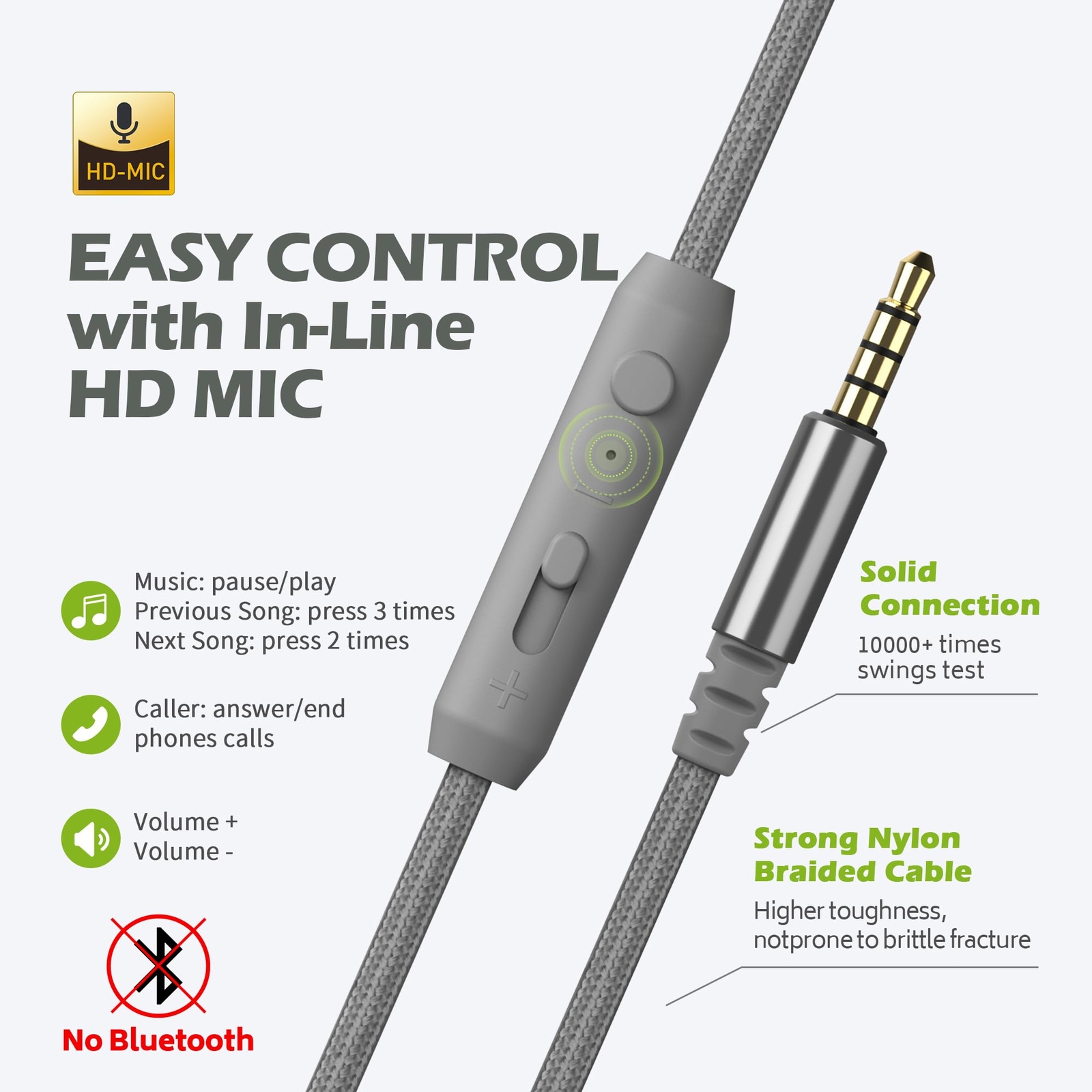 C8 Headphones Wired Grey/Green On-Ear Microphone Volume Control 3.5mm