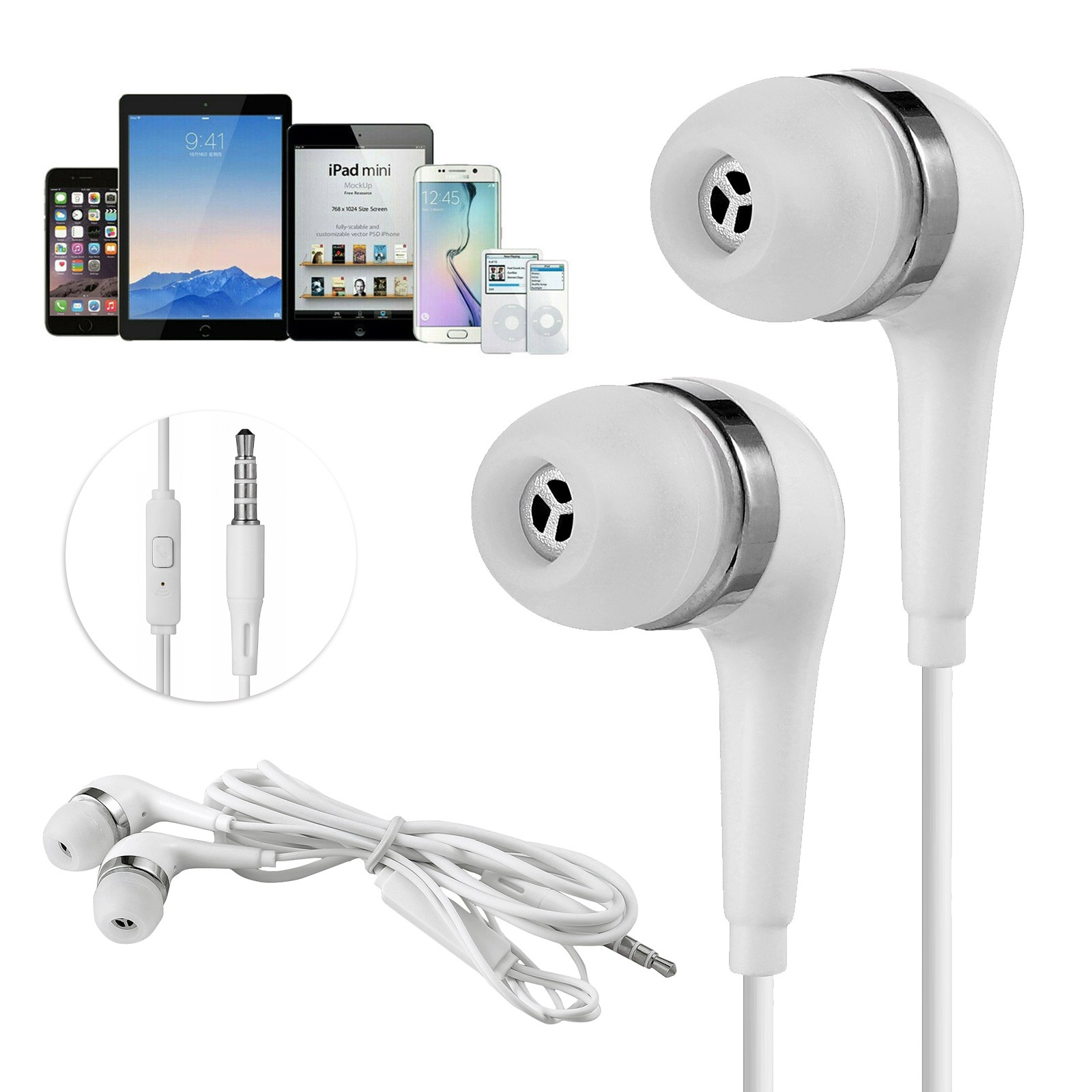 10 Pack 3.5mm Wired In-Ear Headphones with Mic Universal White Earbuds