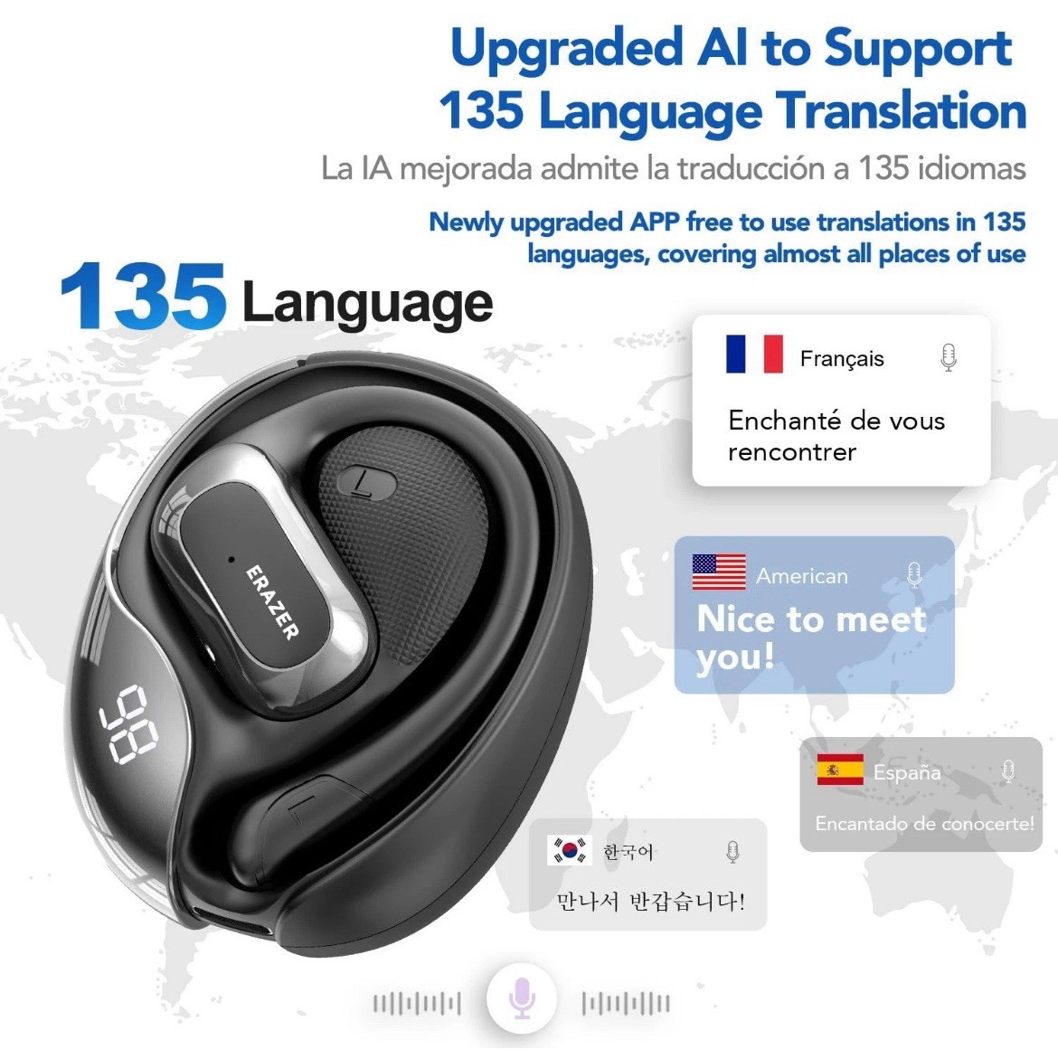 ERAZER X5 AI Translator Earbuds, 3-in-1 Translator Headphones in 135 Language