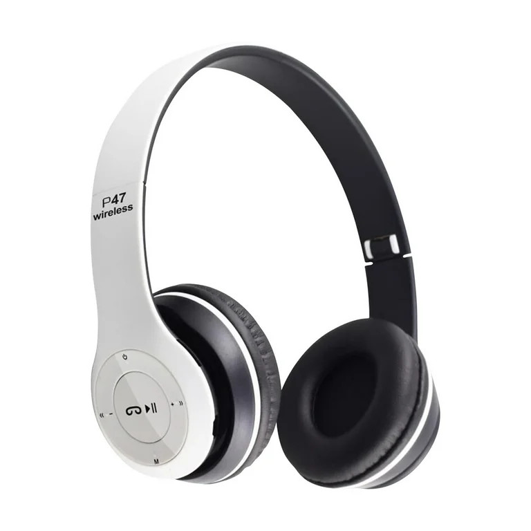White Bluetooth Wireless Headphones Over-Ear Foldable Noise Reduction Adjustable