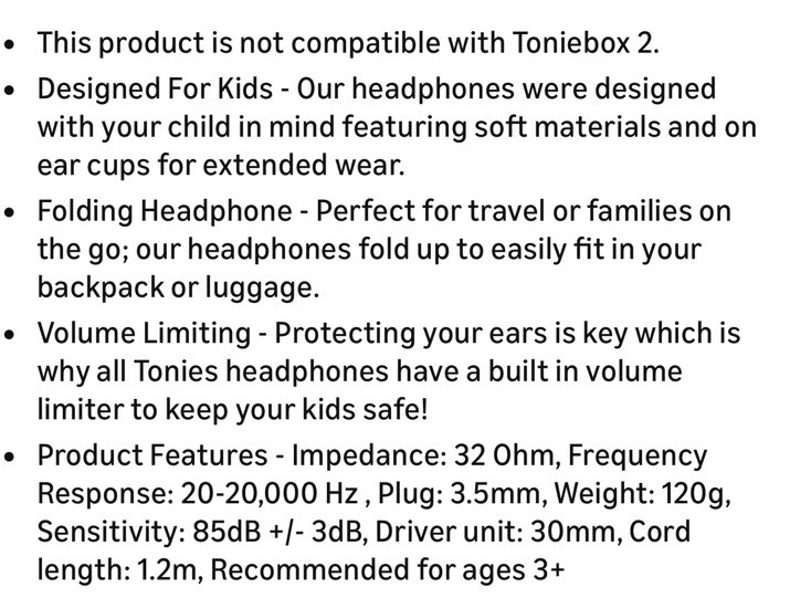TONIES Red Headphones For Kids 3+ FOLD-N-GO ADJUSTABLE, 85 dB, New In Box
