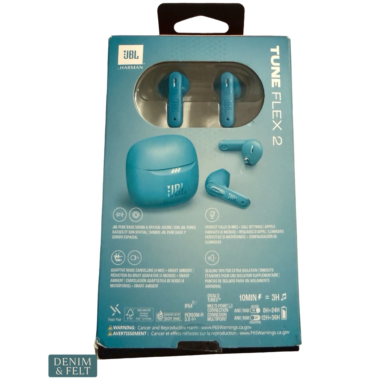 NEW JBL Tune Flex 2 Wireless Earbuds Teal ANC Noise Cancelling 48Hr Battery IP54