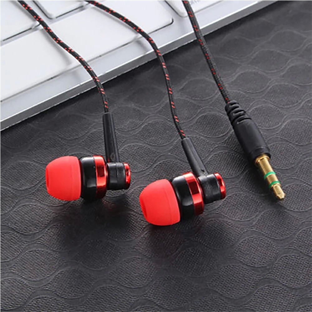 Corded Earbuds Tangle-Free Braided Cable Wire Extra Bass Silicone Tips Mic