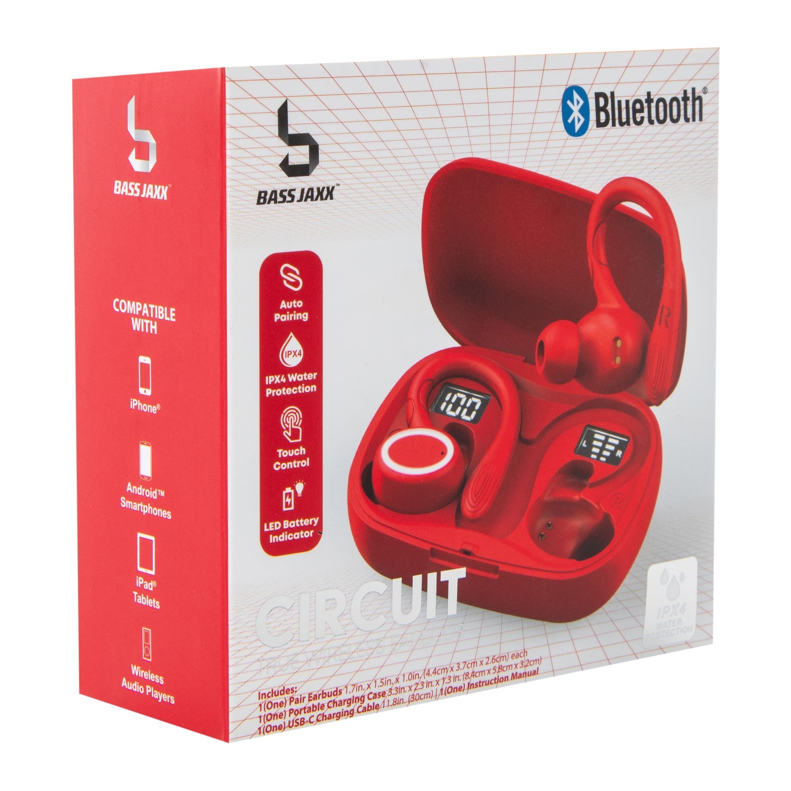 Bass Jaxx Circuit RED True Wireless Bluetooth IPX4 Touch Control