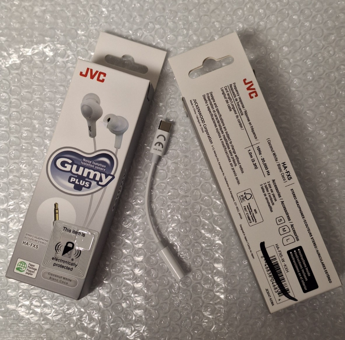 2 ea + Adapter -JVC HAFX5W Gumy Plus Inner-Ear Earbud (Coconut White) READ BELOW