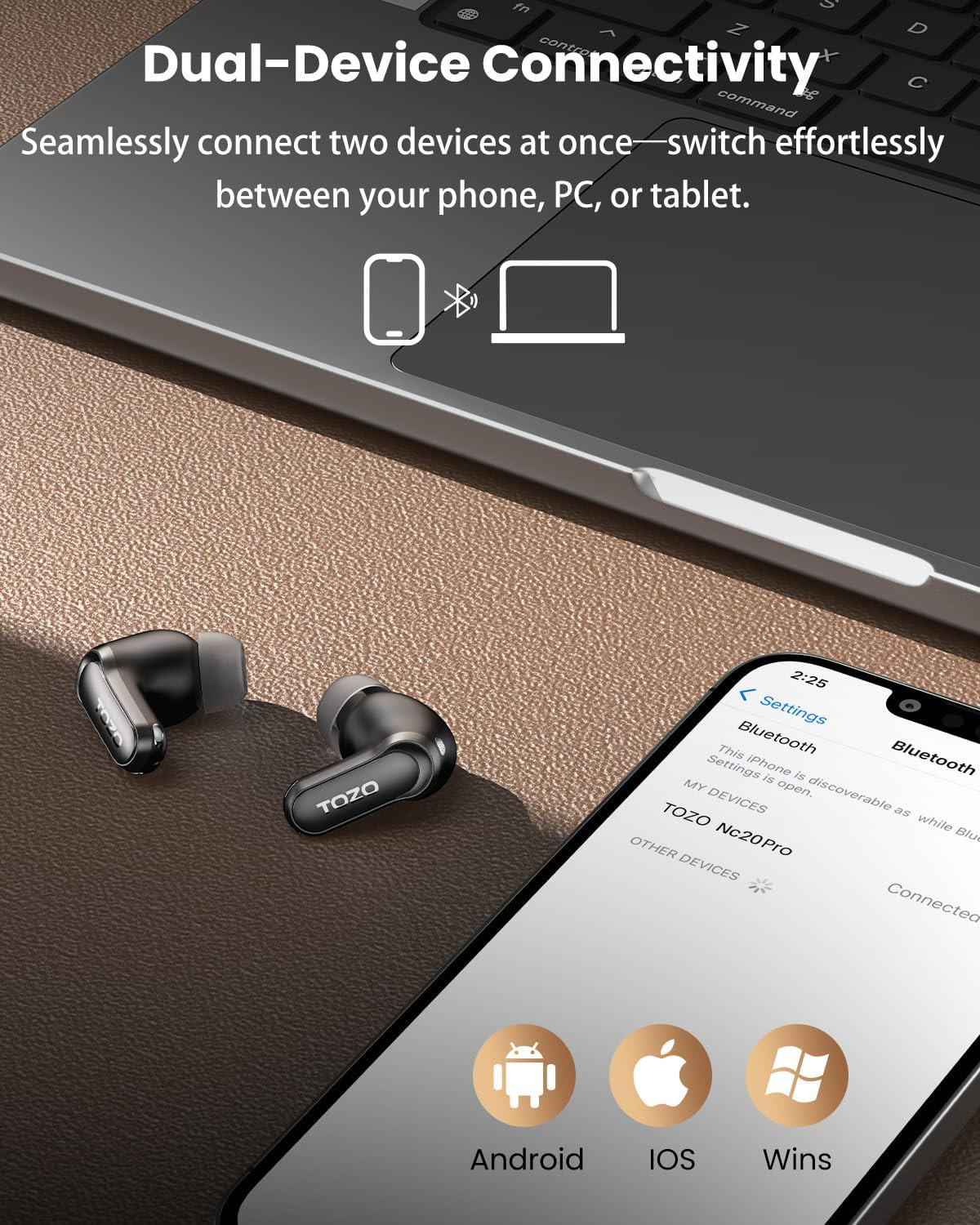 NC20 Pro Active Noise Cancelling Wireless Earbuds with Smart Touch Screen, LDAC