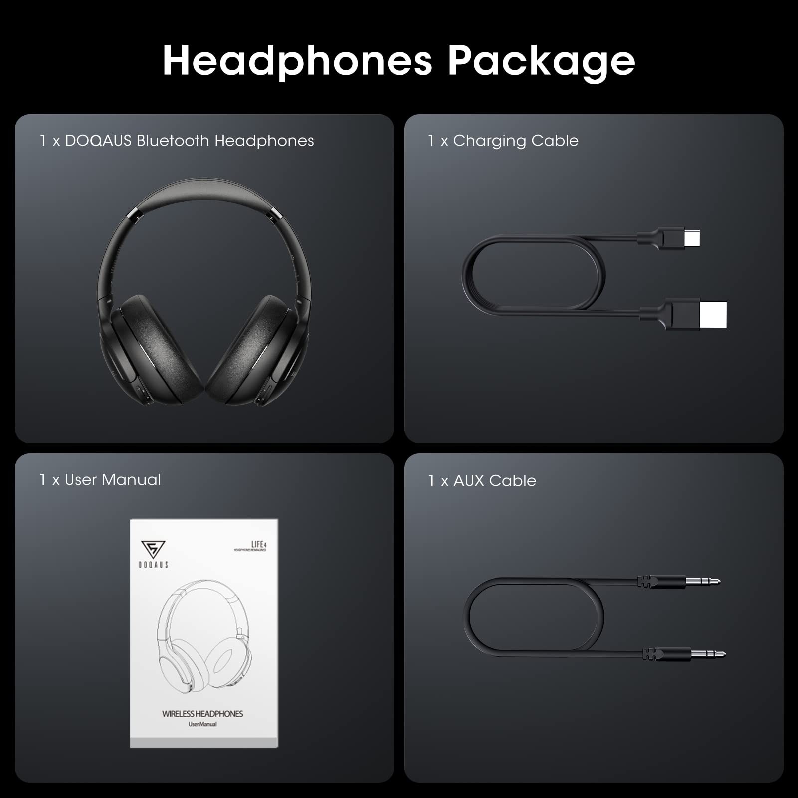 DOQAUS LIFE 4 Bluetooth Headphones Over Ear 90 Hours Playtime Premium Sound