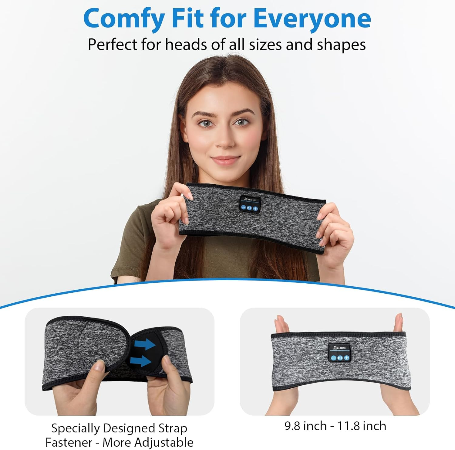 Adjustable Headband Headphones, Sleeping Headphones with Ultra-Thin Speakers, Bl