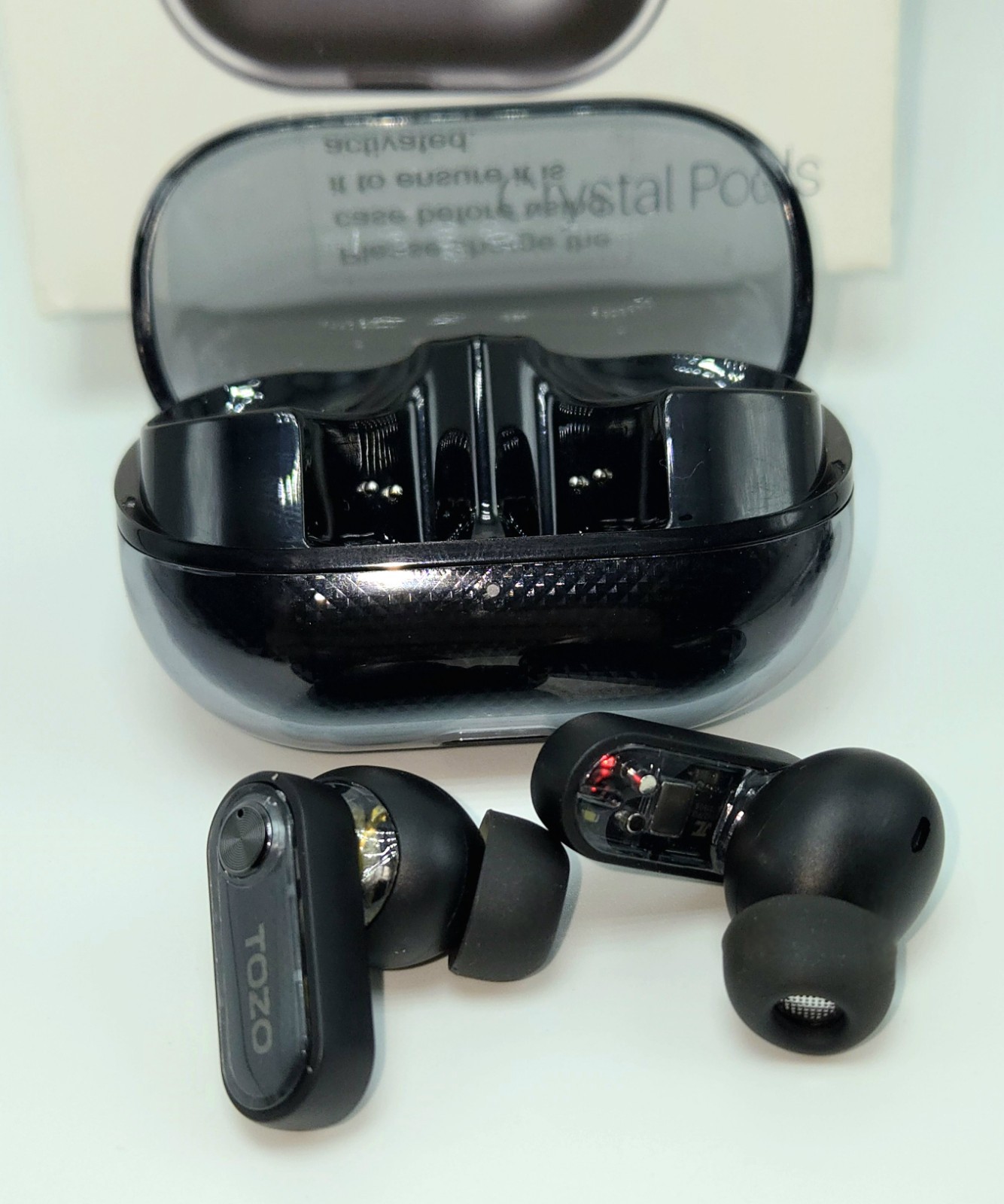 Black Crystal Pods Hybrid Active Noise Cancelling Wireless Earbuds TOZO 10mm Dri