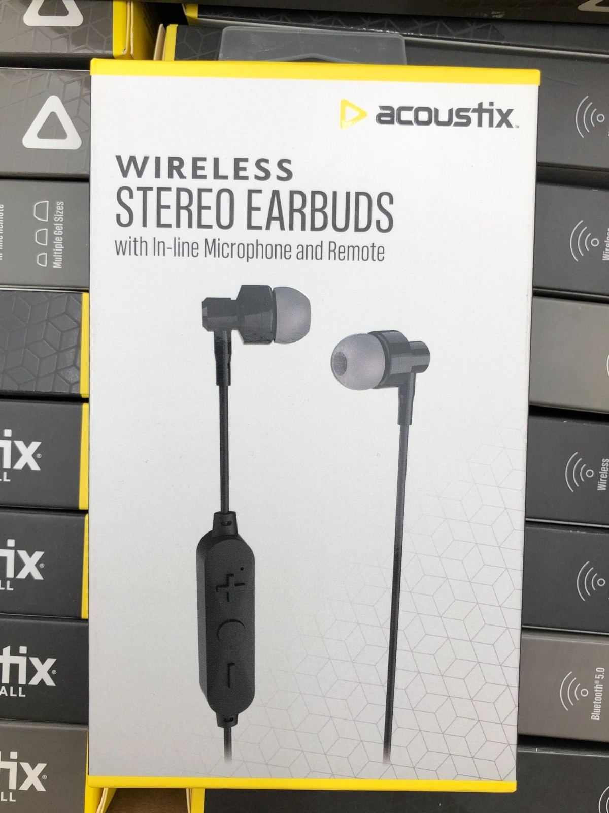Lot(74) – Acoustix Wireless Stereo Earbuds w/ Microphone & Remote (KHFBTS605-BK)
