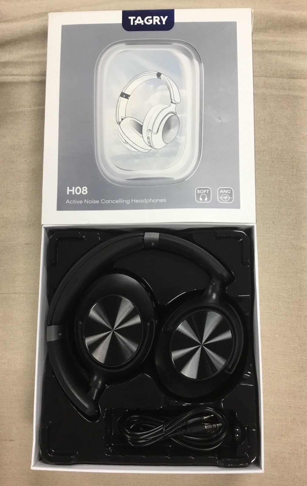 TAGRY H08 Active Noise Cancelling Bluetooth Headphones Over Ear Black New