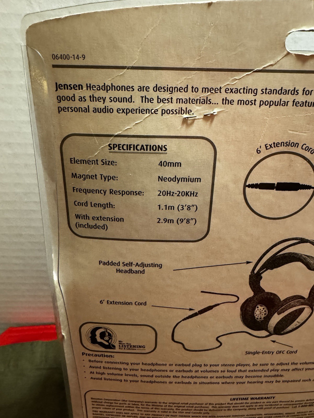 Jensen JF40 Wired Open Air Headphones 40mm Neodymium Volume Mute NOS Sealed