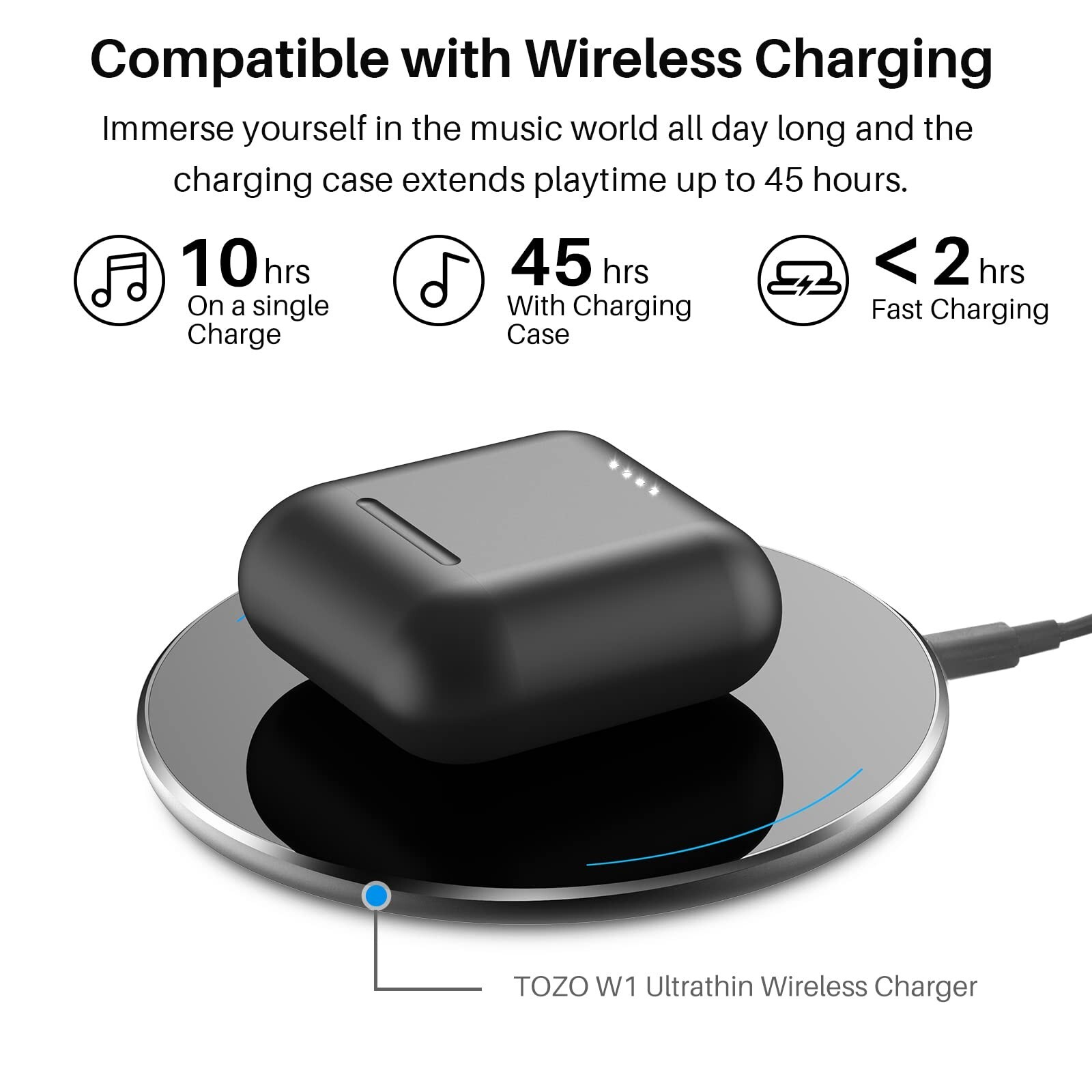 TOZO T6 Bluetooth Wireless Earbuds IPX8 Waterproof 45 Battery w/ Charger Case