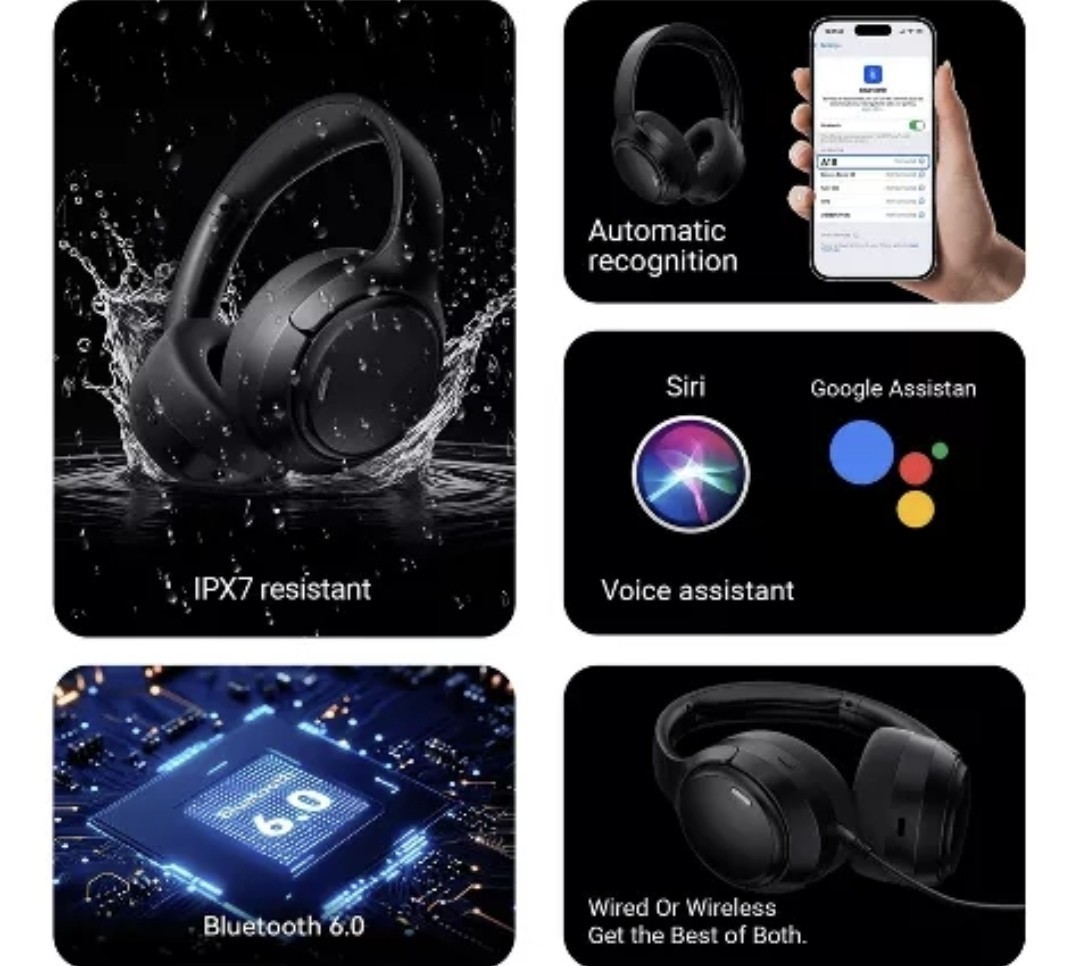A18 Bluetooth Noise Cancelling Headphones 40mm Foldable Voice Assistant Black