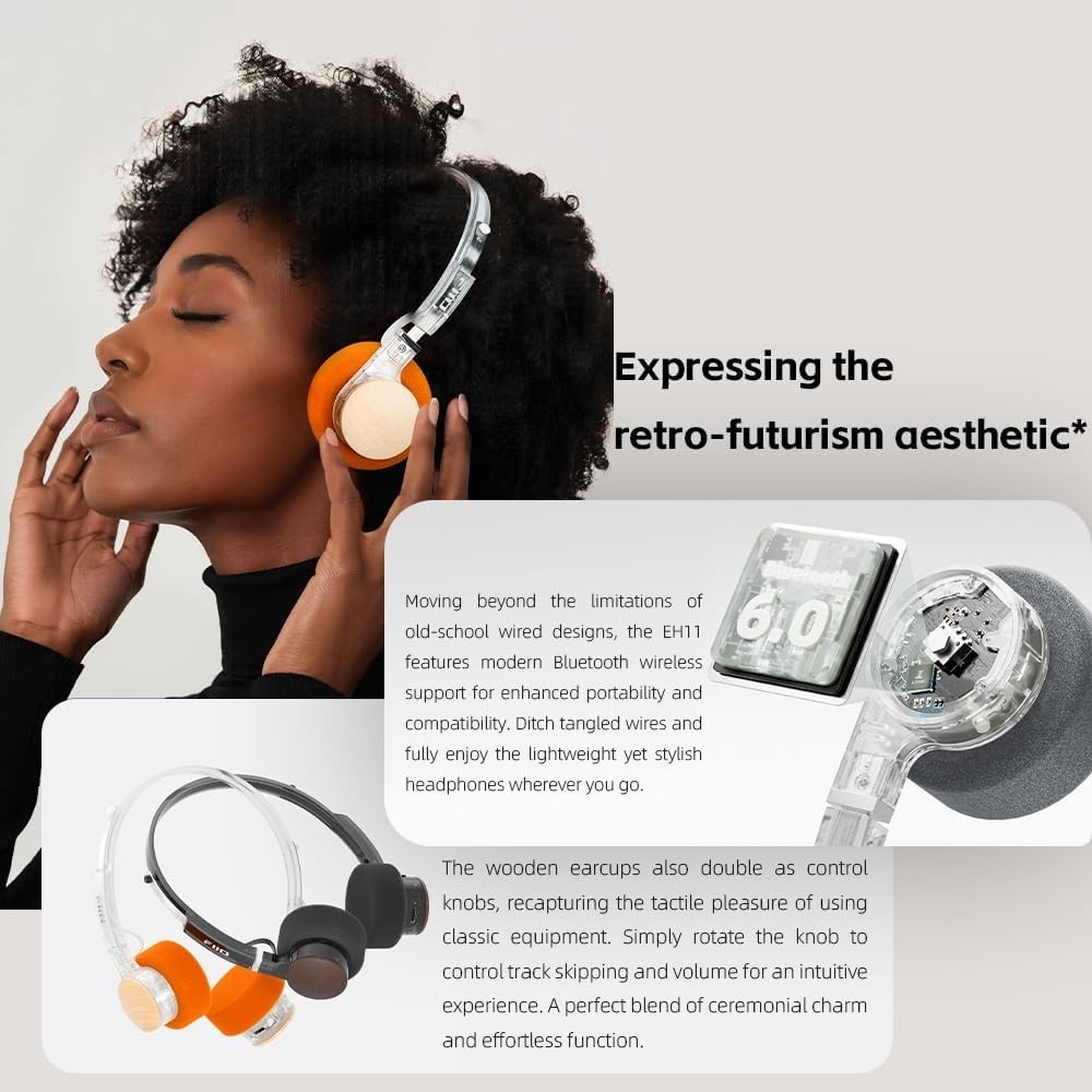 FiiO EH11 Lightweight Over-Ear Bluetooth Headphones, LDAC,Dual Device (Cyan)