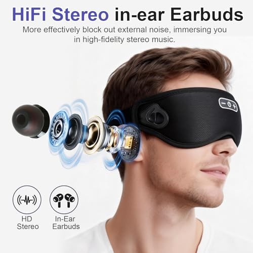 Sleep Headphones Wireless Bluetooth 5.4, 100%out Sleep Mask with Black
