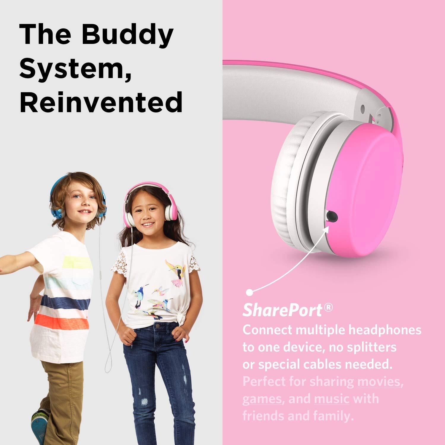 Pink Connect+ Girls Headphones for School Wired Microphone Volume Limiting Safe
