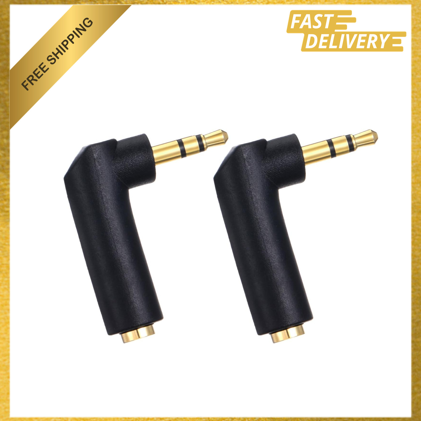 3.5mm Male to Female Audio Adapter 90 Degree Gold-Plated TRS Stereo Jack 2 Pack
