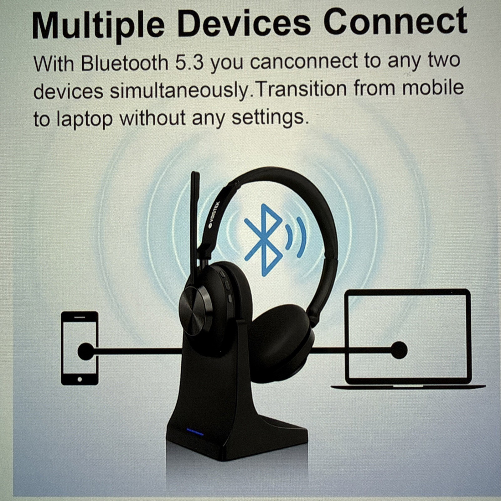 Voistek Wireless Headset with Mic Stereo USB Bluetooth Headphone for PC/Phone