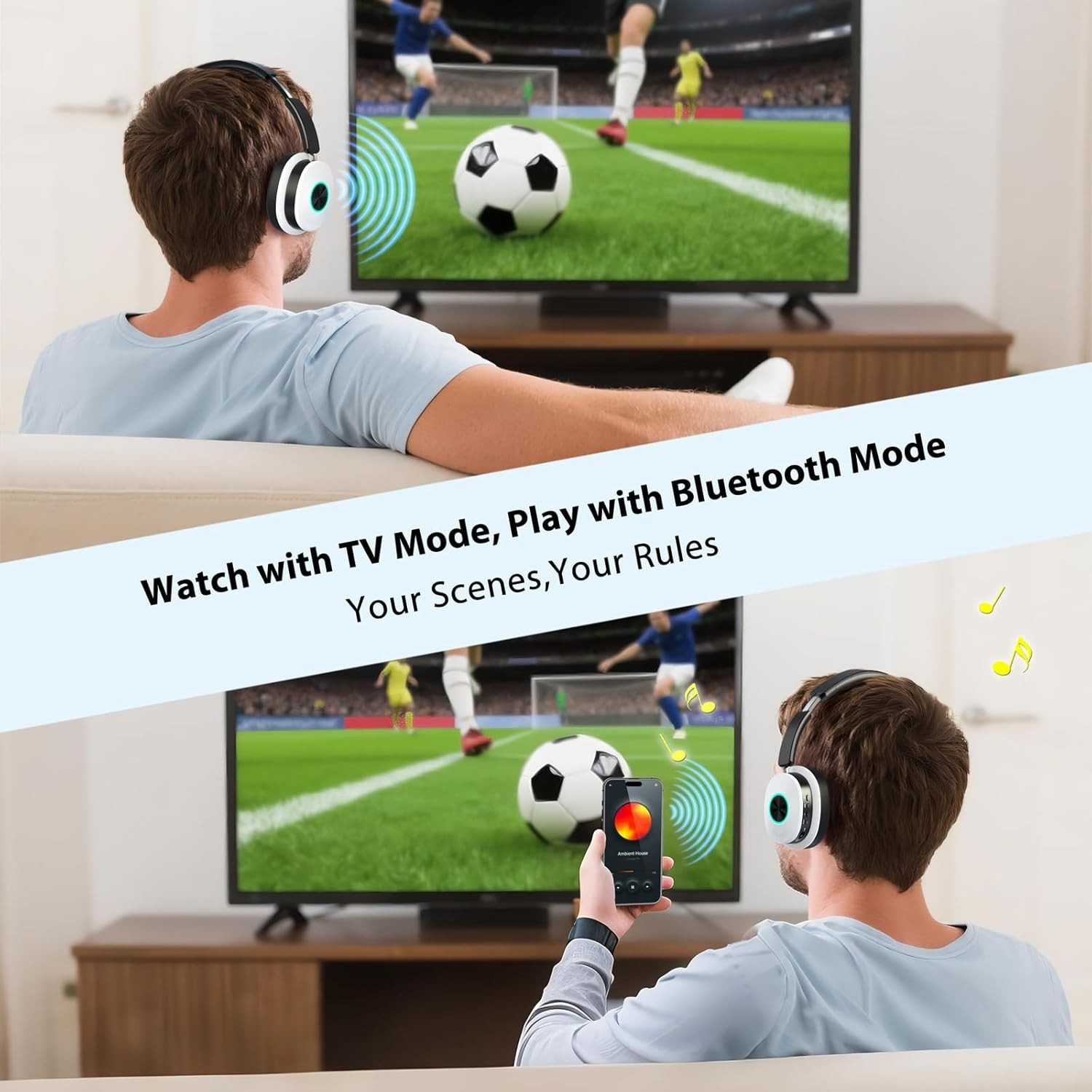 Wireless TV Headphones Over Ear Seniors Bluetooth 5.4 Noise Canceling