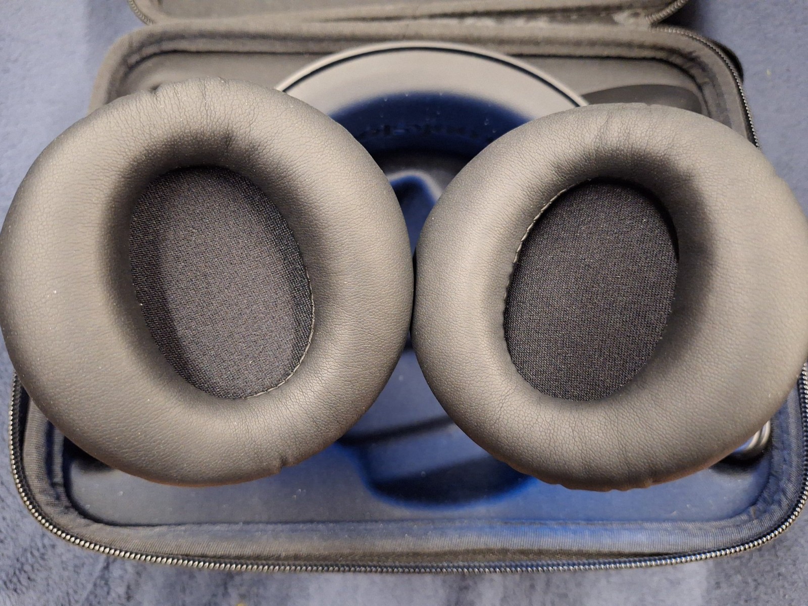 Brookstone Cat Ear Wired Colored Headphones Hard Wired w/ Case Blue LED NO MIC