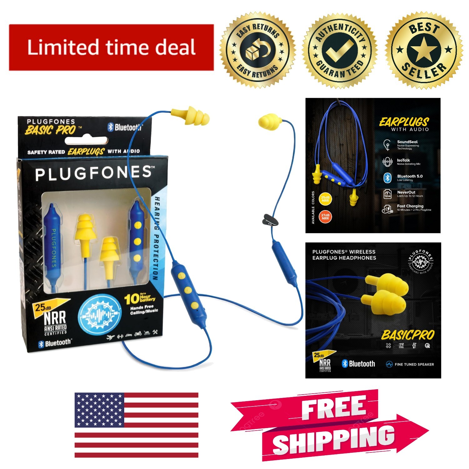 OSHA-Approved Bluetooth Earbuds with 25 dB Noise Reduction for Active Adults