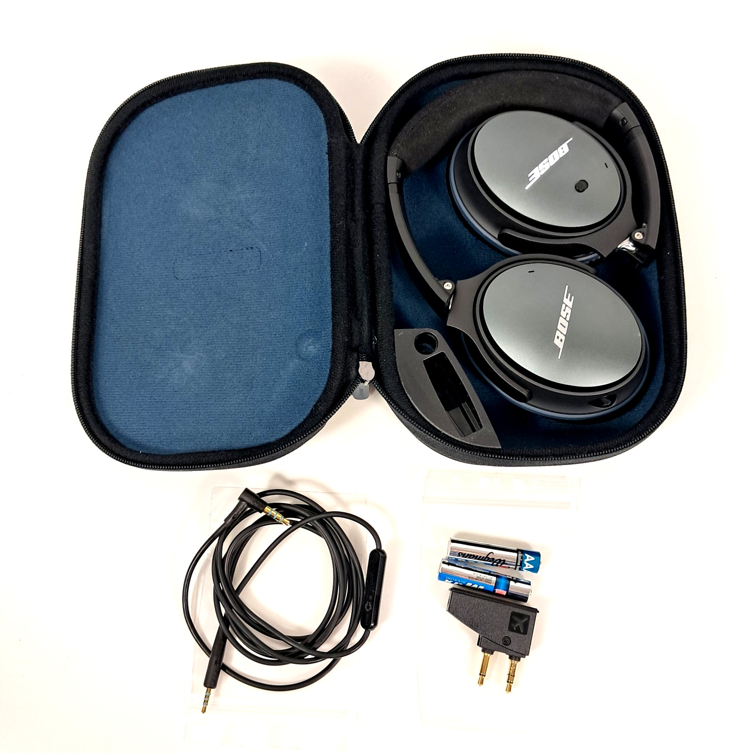 BOSE QuietComfort QC25 Noise Cancelling Headphones Graphite/Blue Excellent Cond.