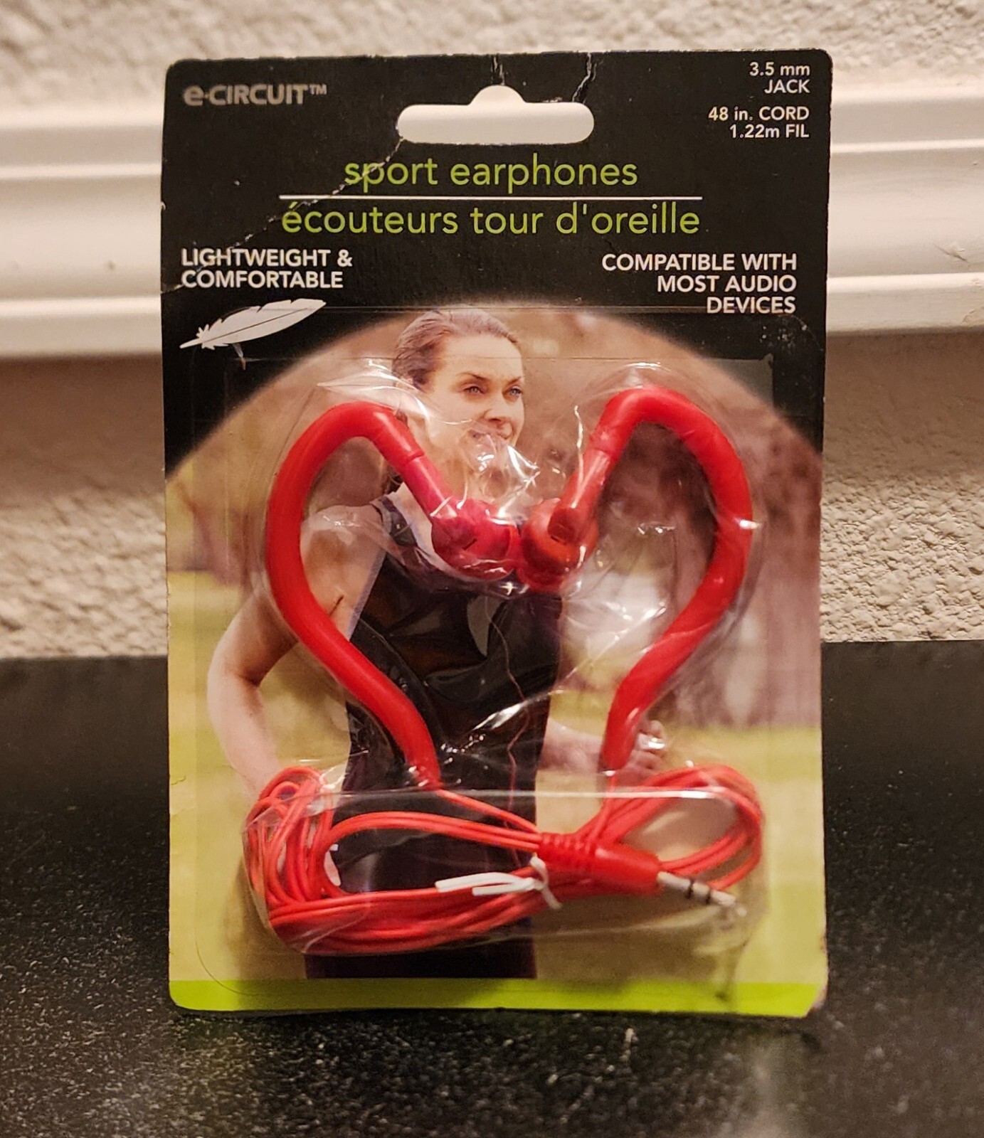 Red Sports Earphones Ear Hook 48in. Cord 3.5mm Jack