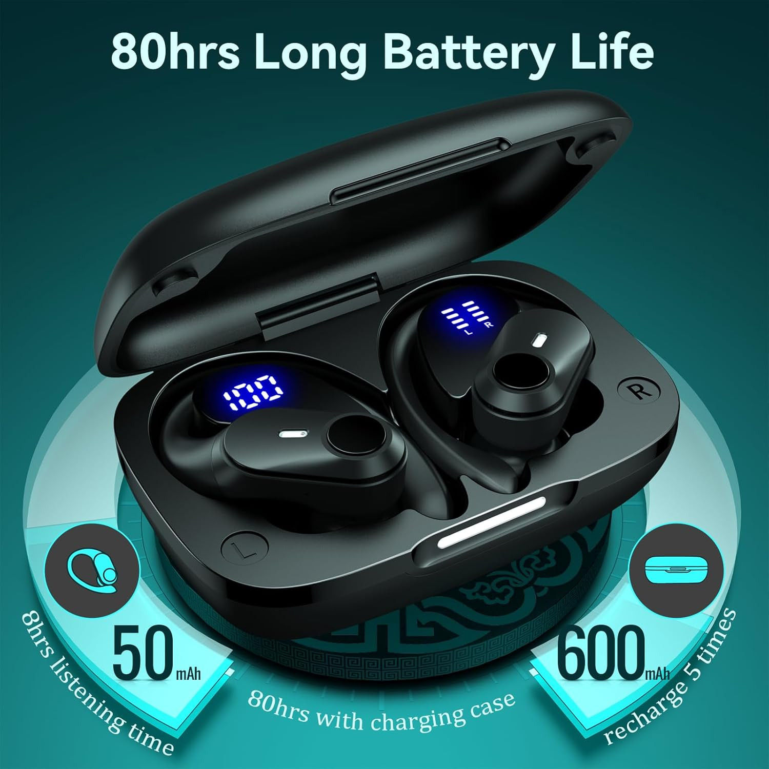 Active Noise Cancelling Ear Buds Wireless Earbuds 80H Playtime Bluetooth Headpho