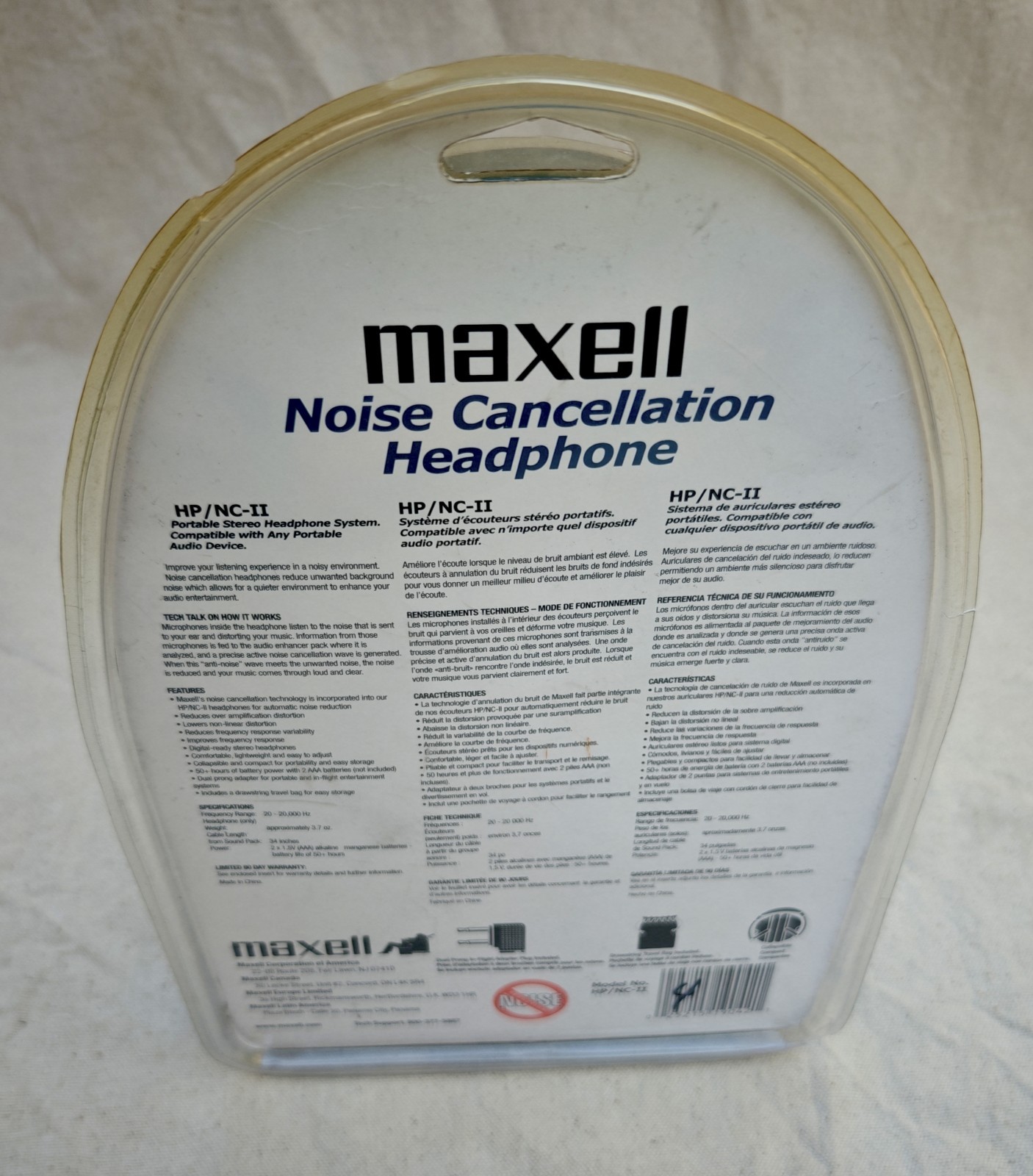 Maxell HP/NC-II Noise Cancellation Headphones, Collapsible, Travel Bag, 3.5mm