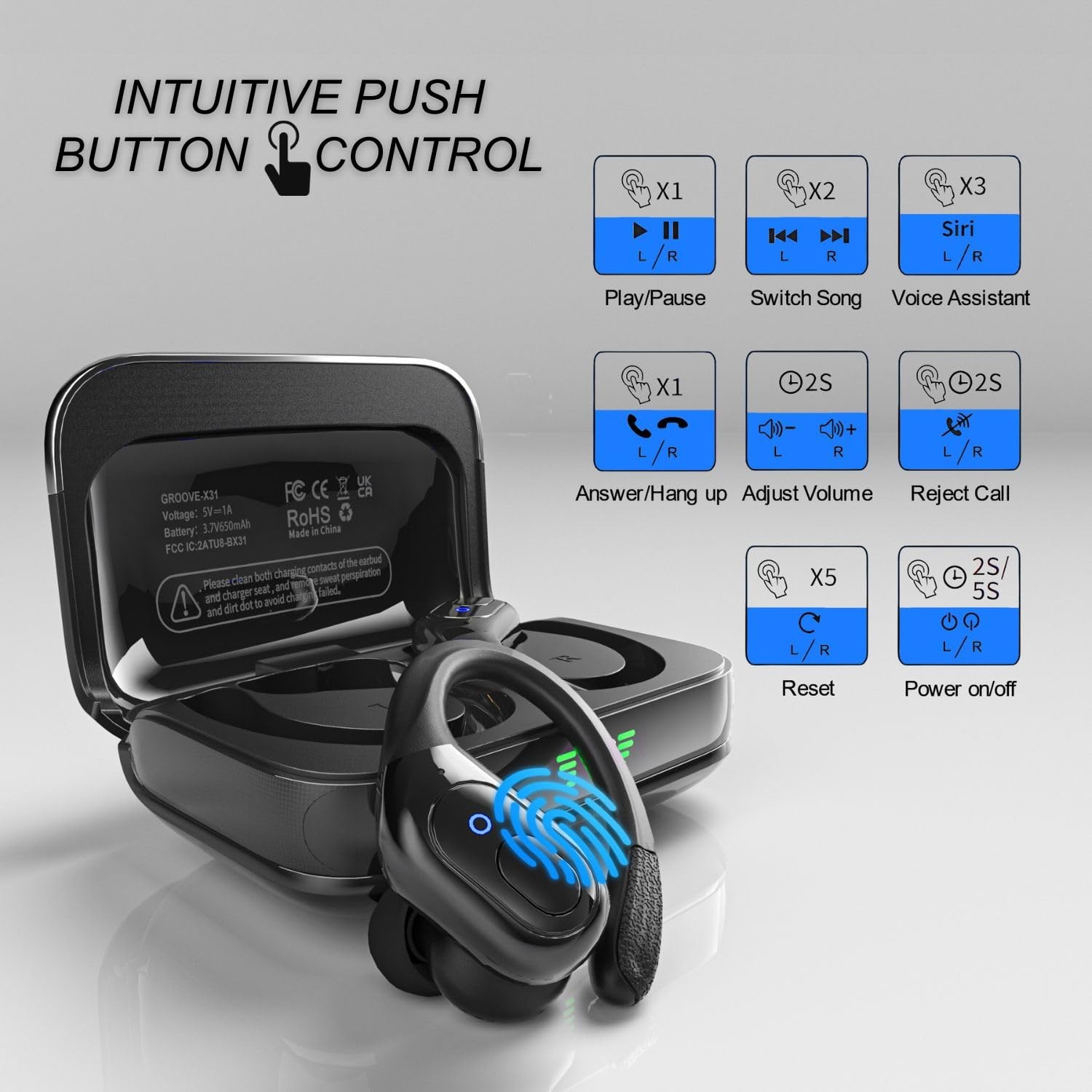 Groove 4-in-1 Wireless Earbuds w/Charging Case – 80 Hours Playtime Black