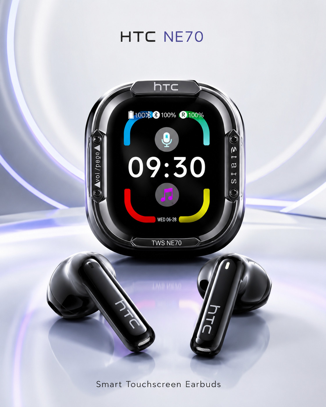 HTC NE70 Bluetooth Earbuds Smart Touchscreen Remote Case 6.0 Wireless Portable