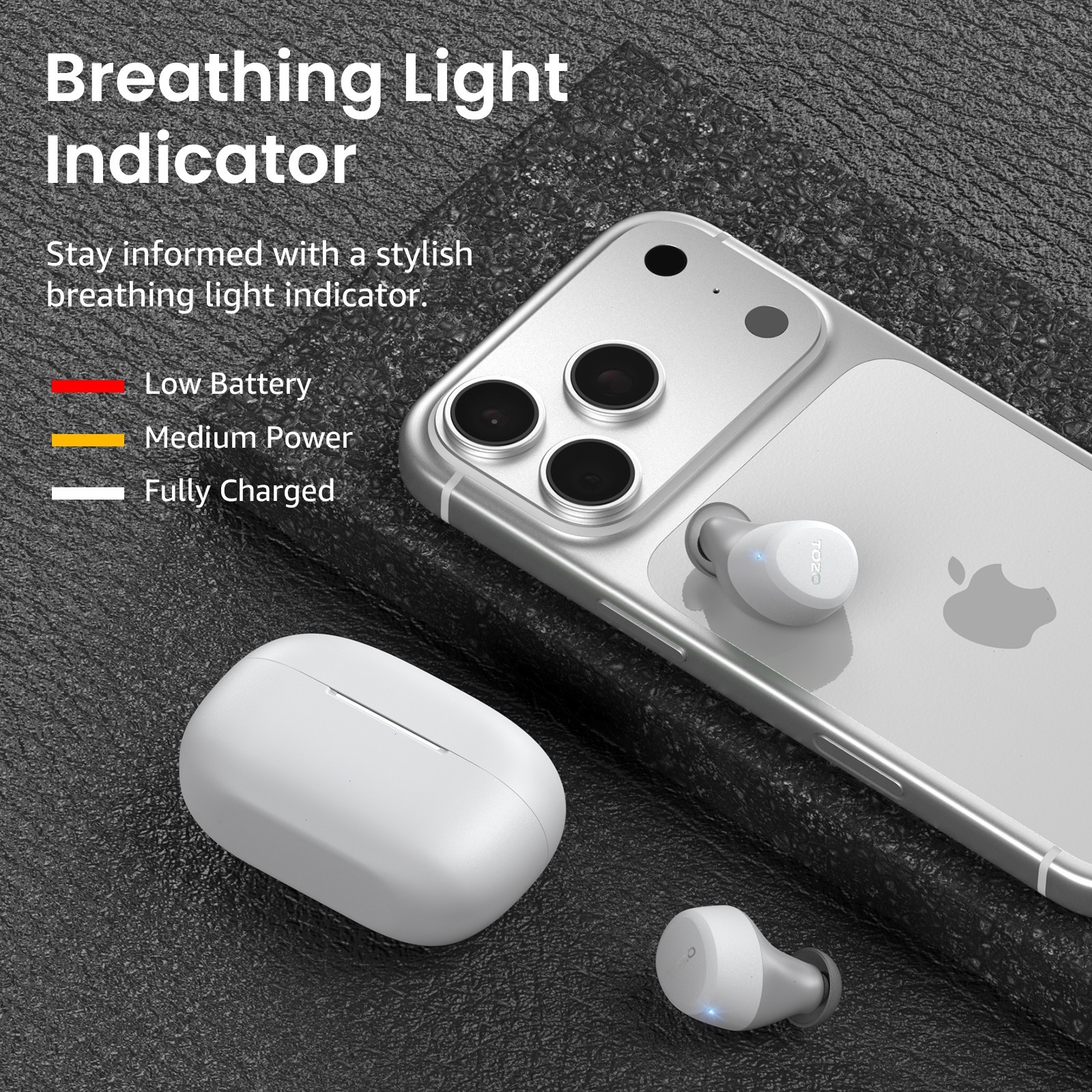TOZO – A1 Lightweight Wireless Earbuds Headphones, White – Refurbished