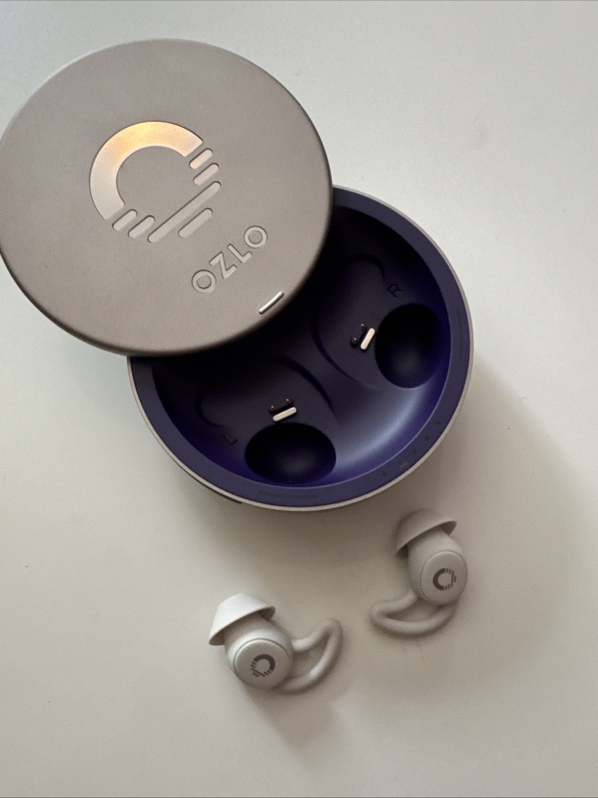 Ozlo Gray Active Noise Cancelling Sleepbuds Headphones – White Earbuds, Metallic