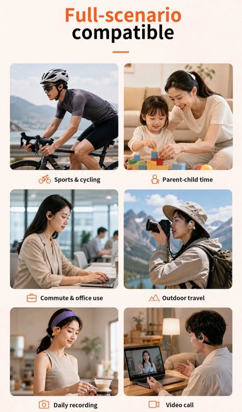 Bluetooth Headset AI Translation 800W Camera Video Photo Wireless Sports