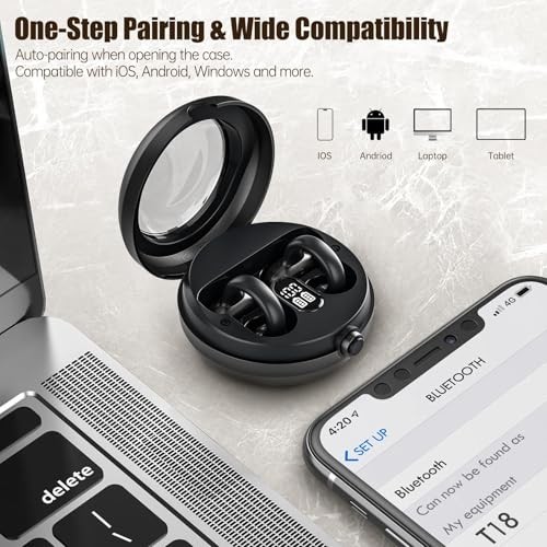 Open Ear Headphones, Bluetooth 5.4 Clip On Headphones, 40H Playtime BLACK
