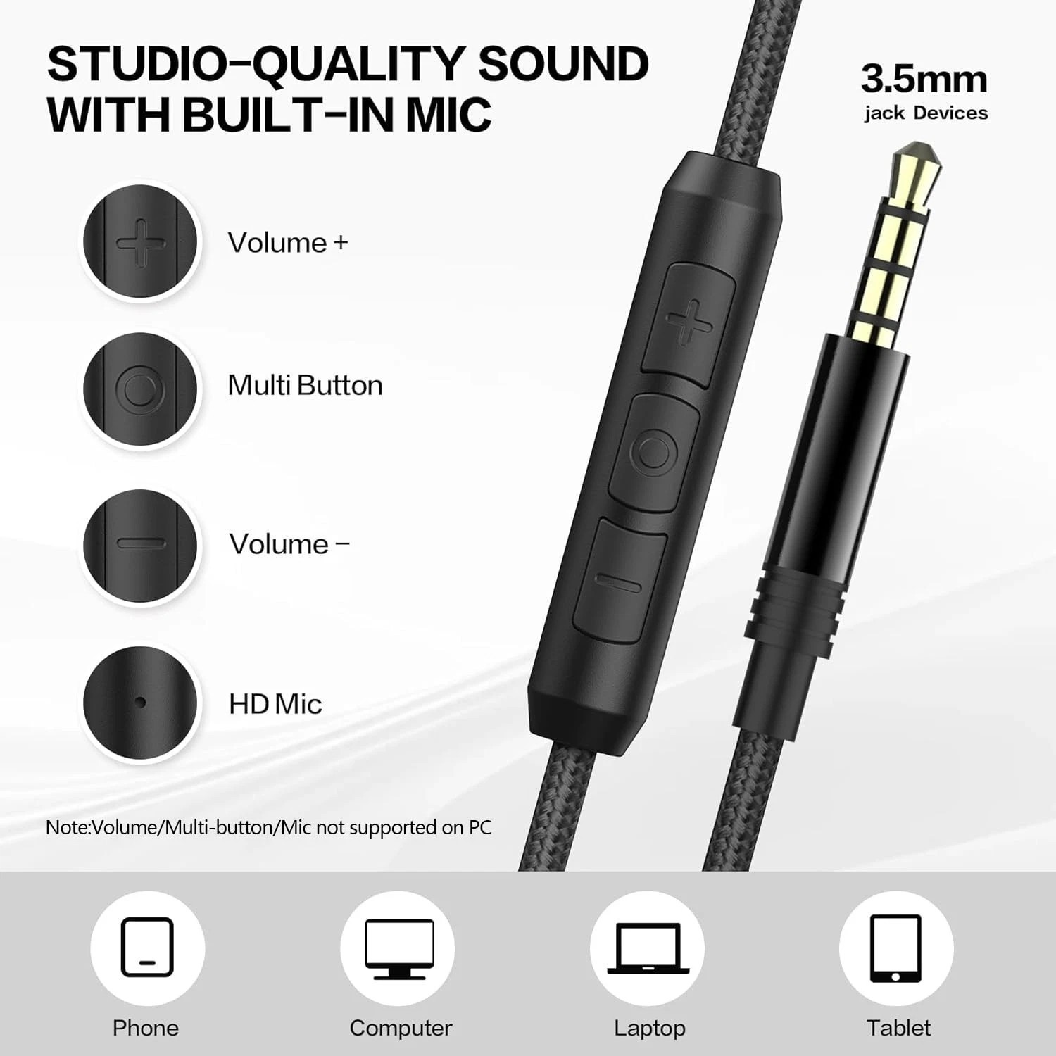 Over Ear Headphones Wired with Microphone – Noise Isolating Corded Headphones