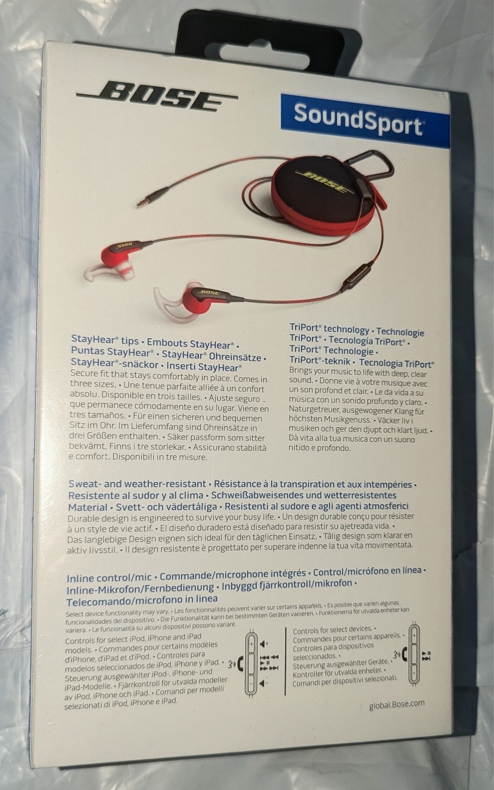 Bose SoundSport In-Ear Wired Headphones Apple iOS Weather & Sweat Resistant Red