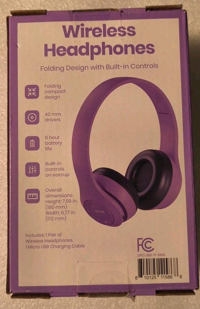 GEMS Wireless Headphones Folding Compact Design, 6hr Battery, Purple, Micro USB