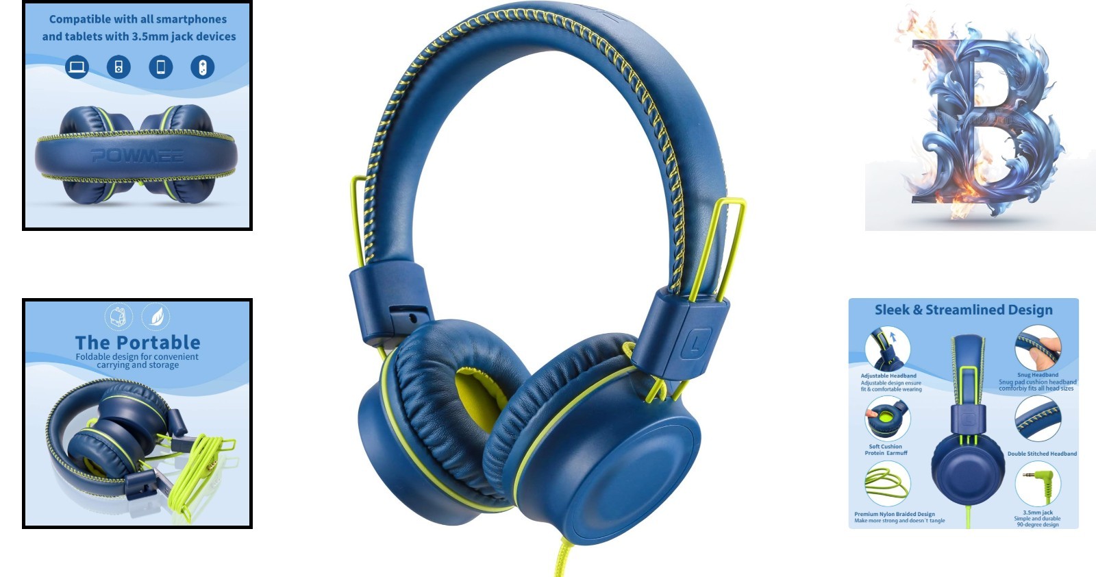 M2 Adjustable On-Ear Headphones for Kids – Noise Cancelling, Tangle-Free Design