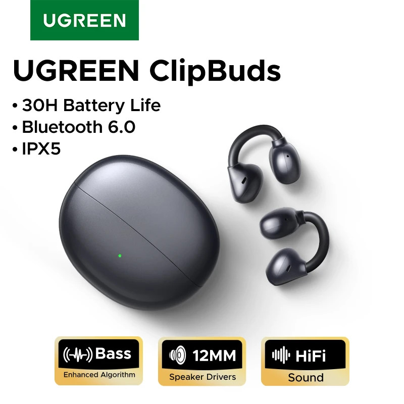 UGREEN ClipBuds Open Ear Wireless Headphones Bluetooth 6.0 with 4 Mic Clear Call