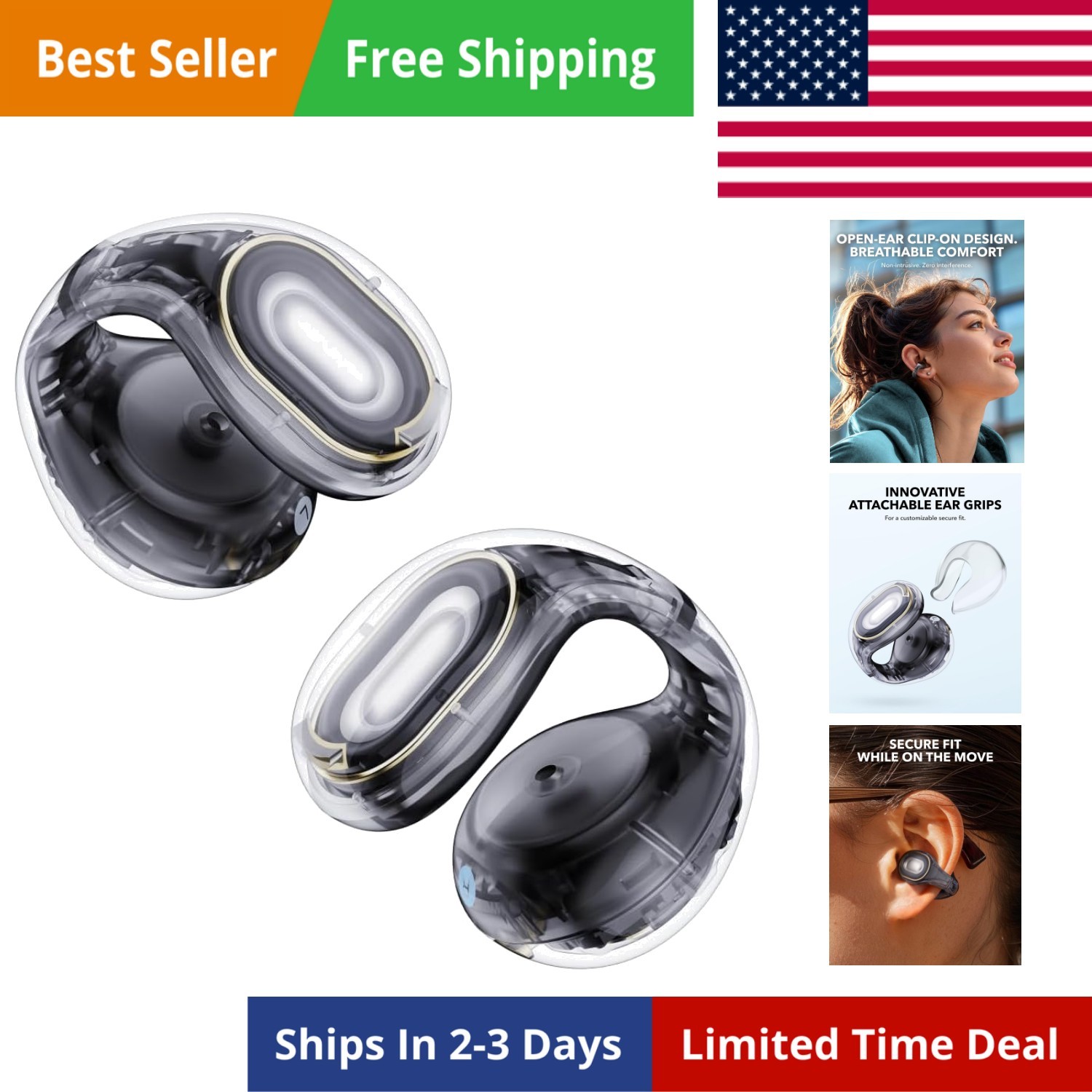 C30i by , Open-Ear Earbuds, Clip-On Headphones, Lightweight Comfort, Stable F…