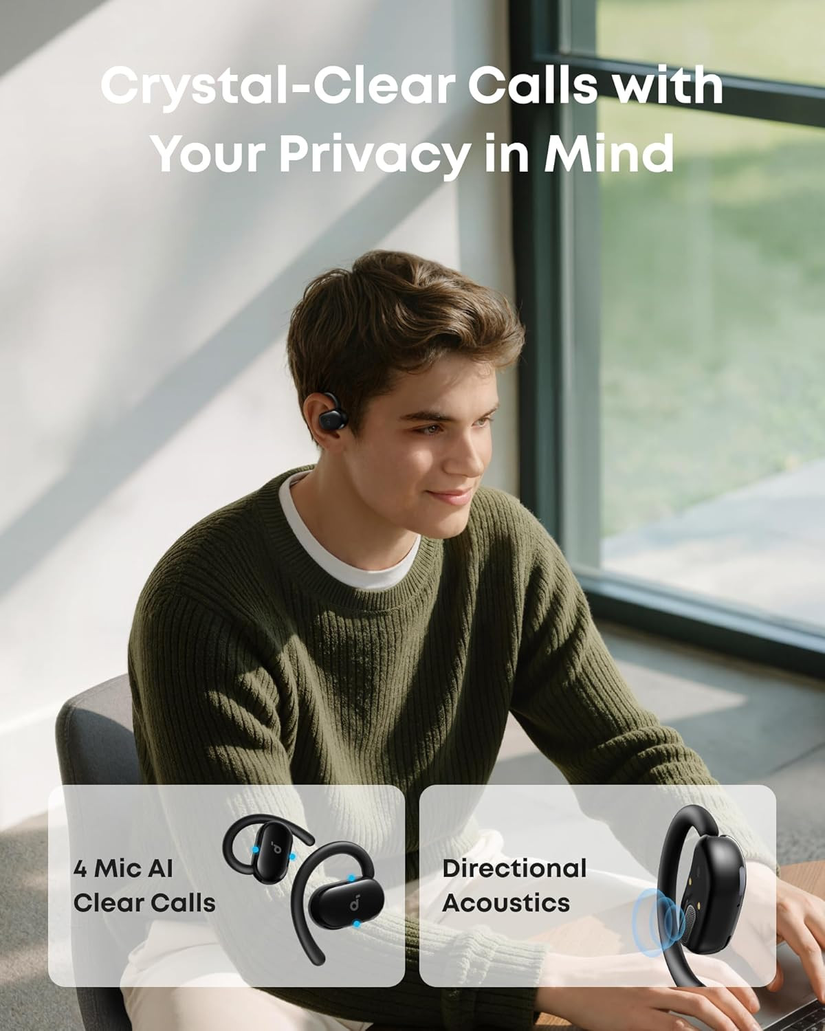 V20I by Anker Open-Ear Headphones, Adjustable Ear Hooks, Ultra-Comfort, Snug Fit