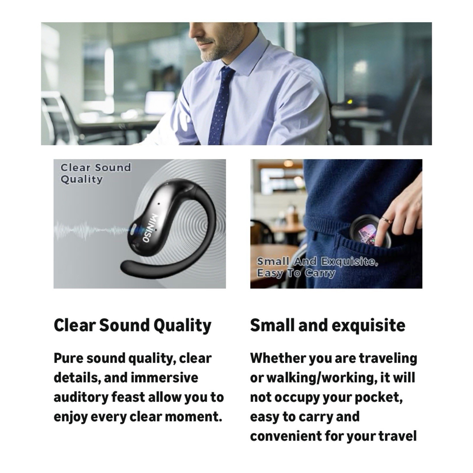 MINISO MS188 Wireless Earbud High Def Voice Open Ear AI 150 Language Translation