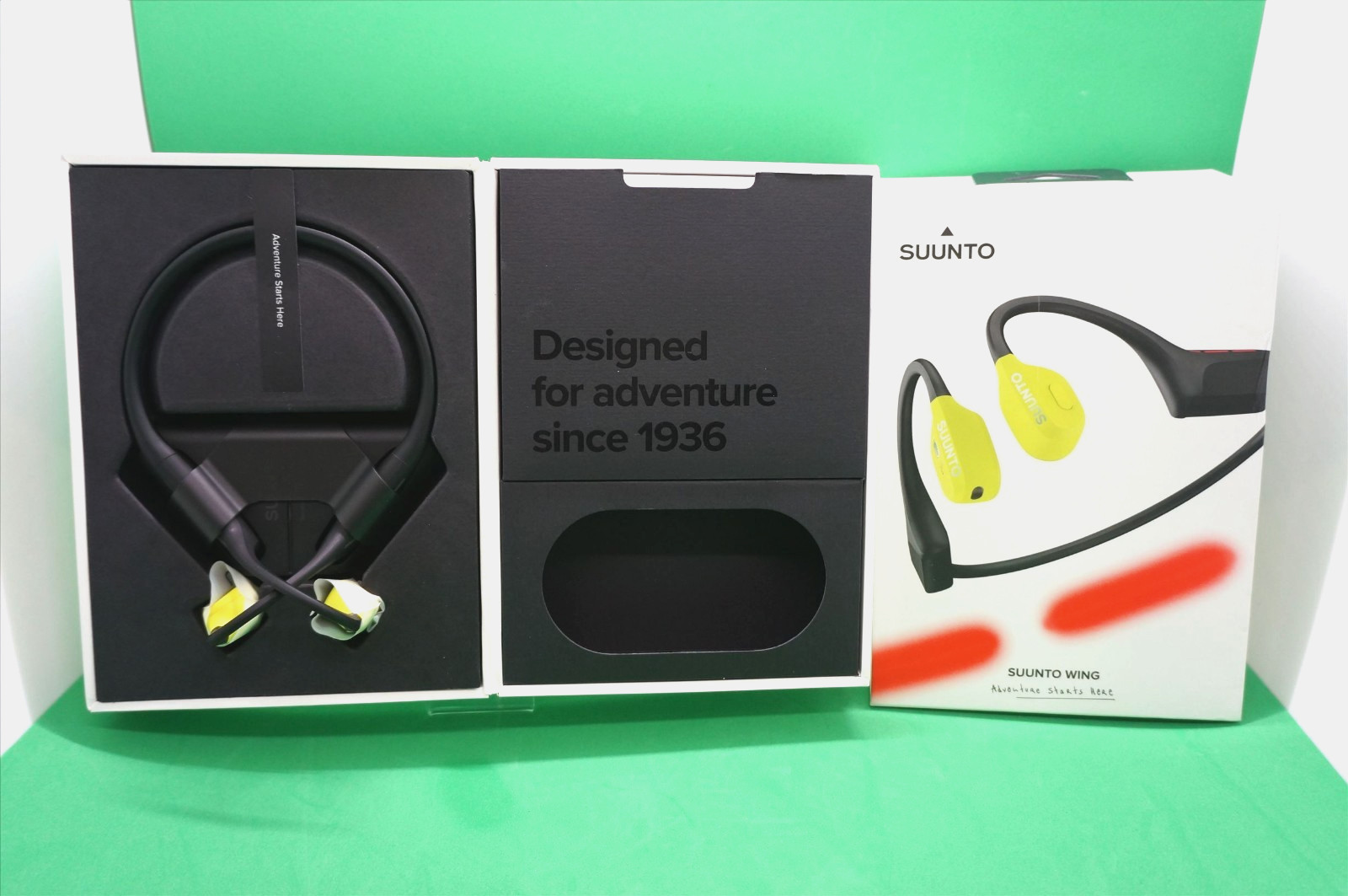 Suunto Wing Bone Conduct Headphones in Lime with flashing Red safety light IP67