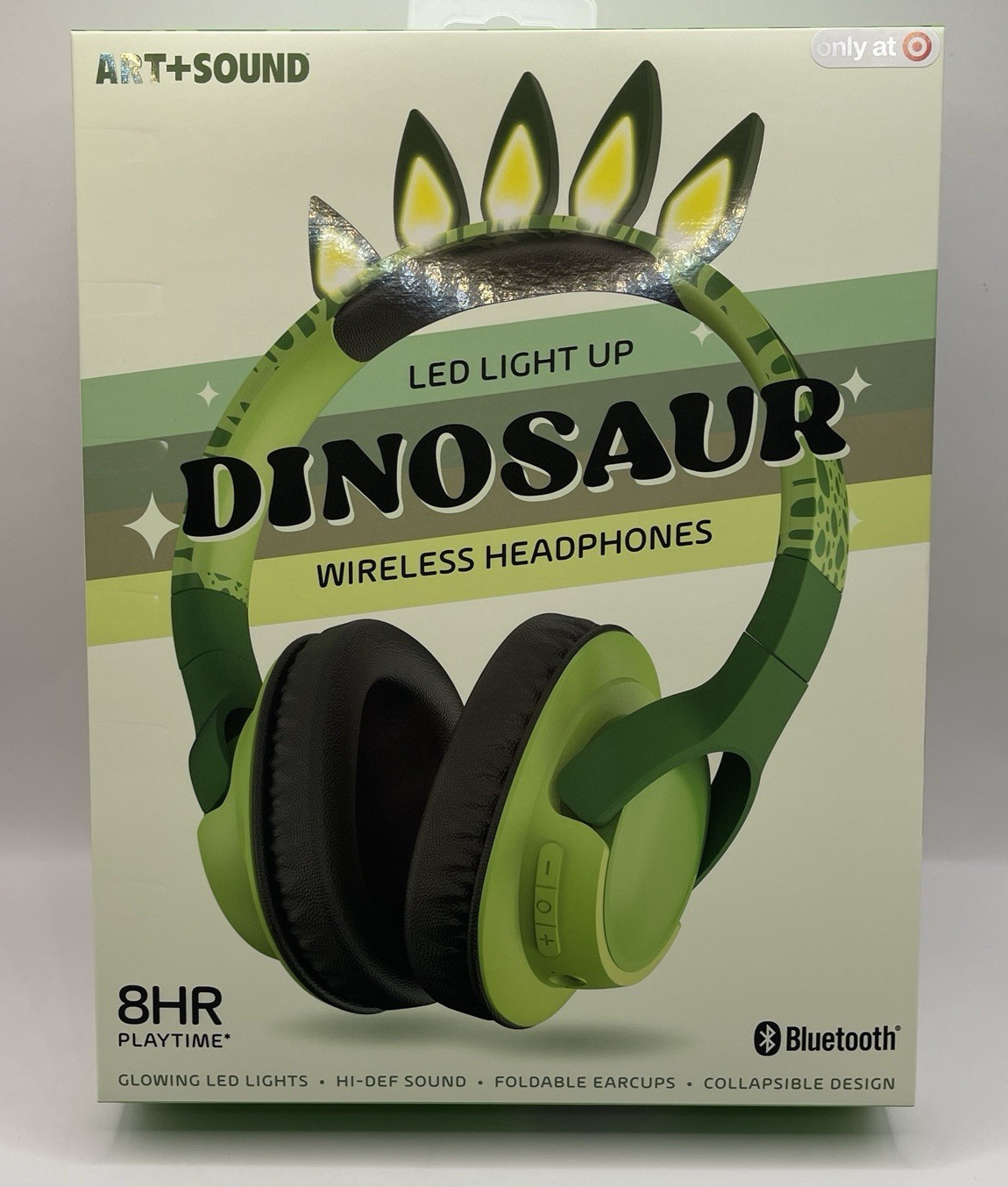 Art+Sound LED Light Up Dinosaur Wireless Headphones Bluetooth Kids Brand New