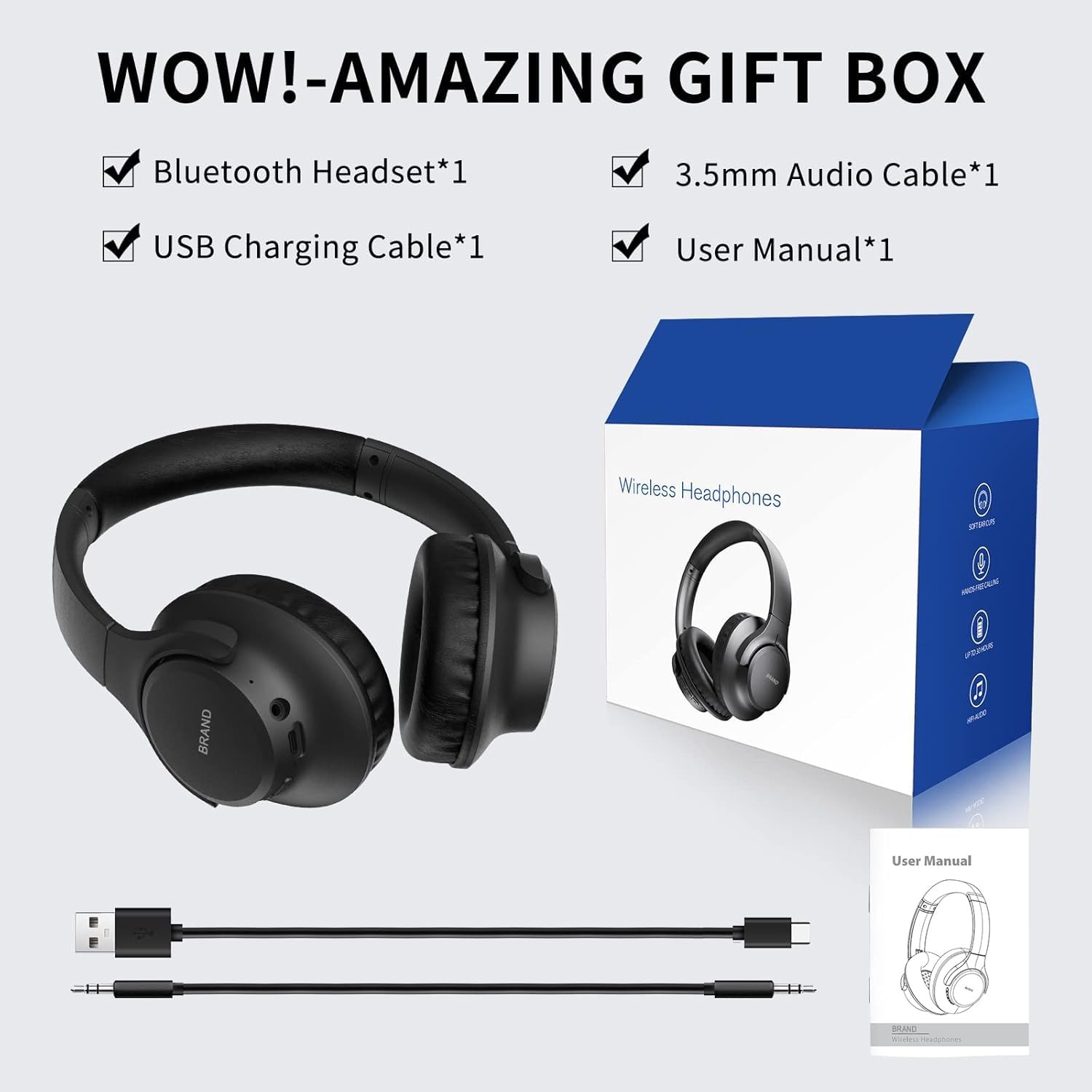 Bluetooth Headphones Over Ear, 65 Hours Playtime Wireless Headphones with Mic…
